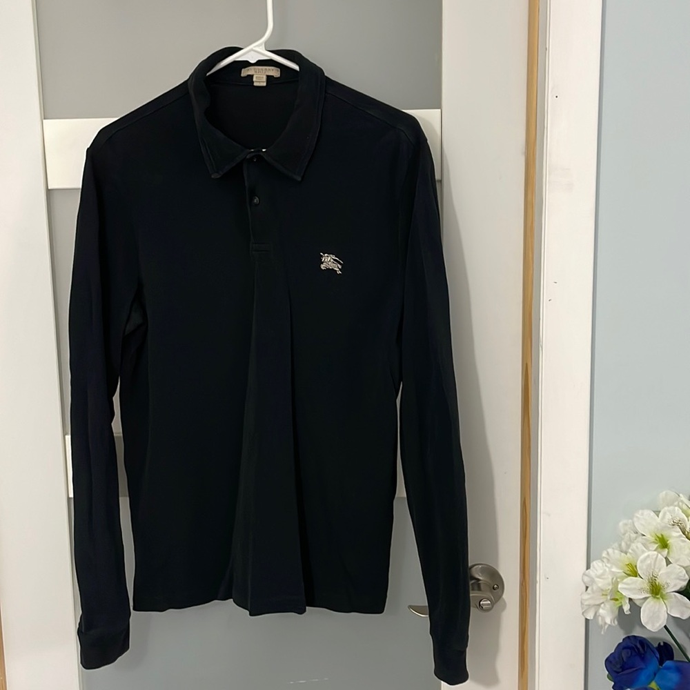 Burberry Brit Long Sleeve Polo Shirt Nova Check Black Cotton Size L